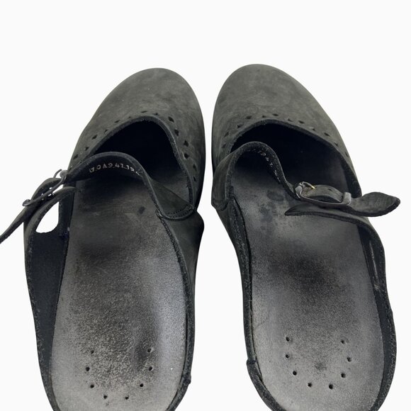 Mephisto Womens 40  Black Suede Mary Jane Clogs Adjust Strap Perforated Pattern - Picture 7 of 12